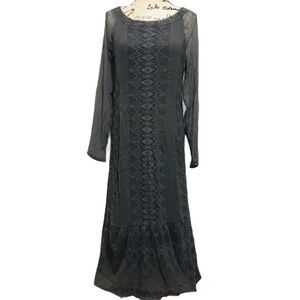 Sundance Gray Viviana Chiffon Column Embroidered Lace Long sleeve Dress